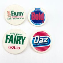 vintage washing powder advertising badges in plastic . fairy bold daz