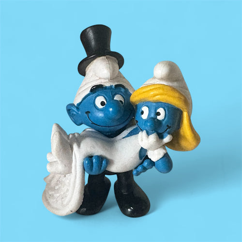 Bride and Groom Smurf Smurfette Cake Topper
