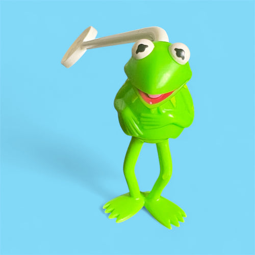 
Kermit the frog from the muppets hard plastic stick puppet with white fisher price stick that goes in the back of the head 