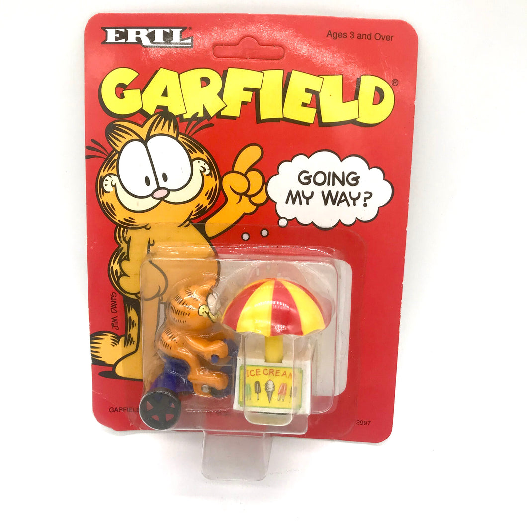 vintage Ertl Diecast 1990 GARFIELD 2997 ICE CREAM Bike   GOING MY WAY    carded . the card shows some light signs of wars 